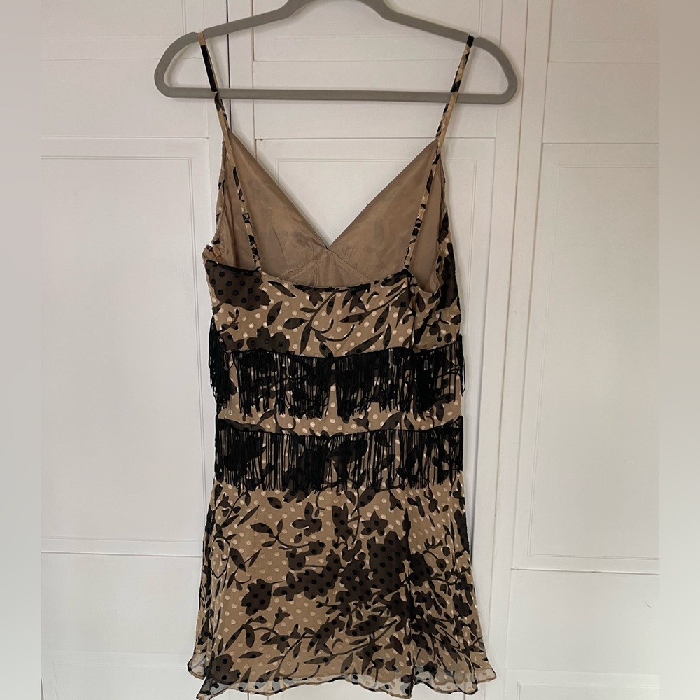 House of Harlow 1960 Black and Tan Patterned Mini Dress with Fringe SzS - Picture 5 of 13